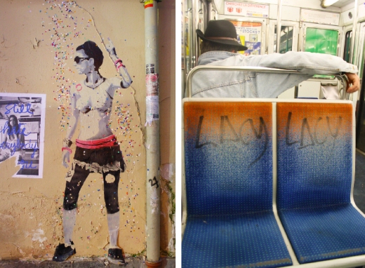1)This graffiti style is all over the UK and Europe with kids dancing in confetti 2) Every subway car in Paris has graffiti like this on the seats